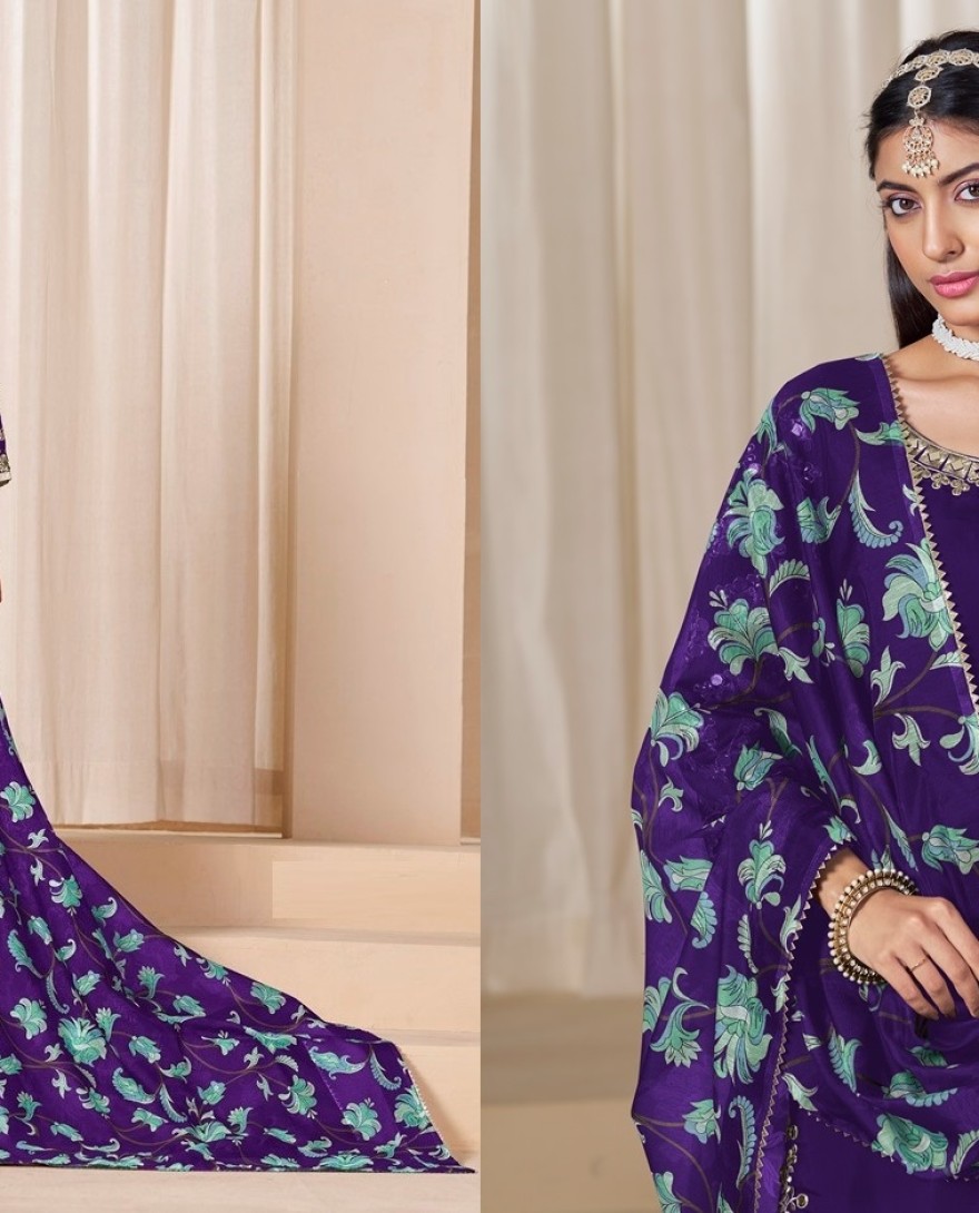 225-purple - Mirror Work Purple Embroidered Punjabi Suit